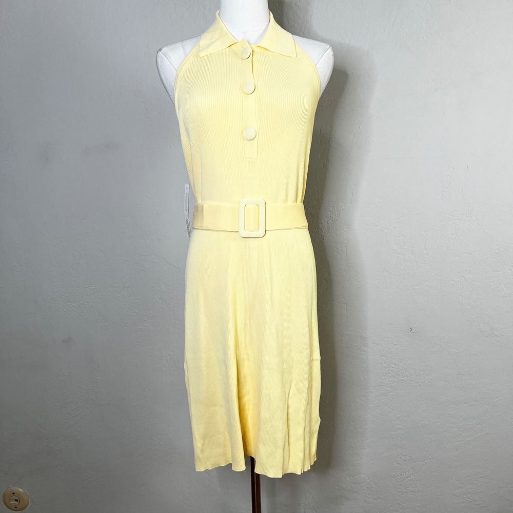 Anthropologie Pale Yellow Halter Midi Dress with Belt